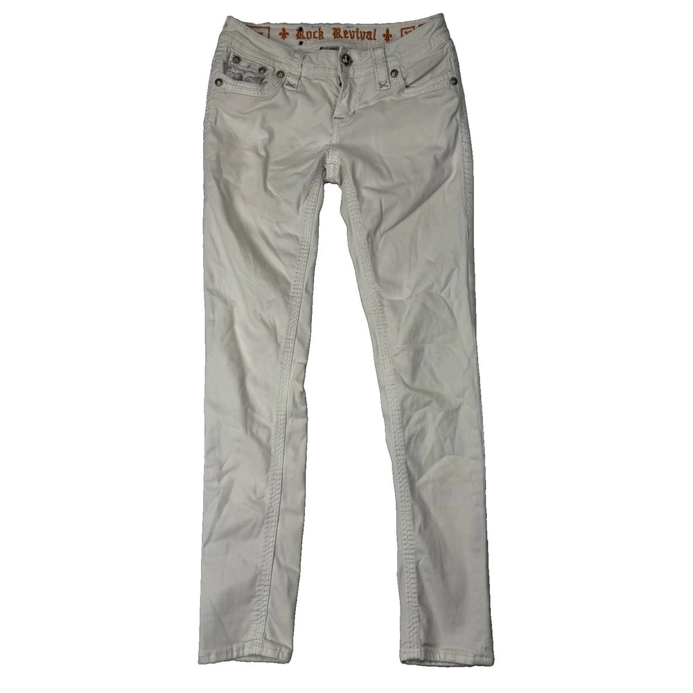 Rock Revival Womens Jeans Size 25 White Julieya Ankle Skinny Embellished Pockets
